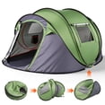 thumbnail image 1 of 4 Person Pop Up Tent for Camping, Waterproof Instant Family Tent with Front Awning, Automatic Tent Throw Pop Up Instant Flip Pop Tent for Camping, Green, 1 of 12