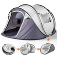 thumbnail image 1 of 4 Person Pop Up Tent for Camping, Waterproof Instant Family Tent with Front Awning, Automatic Tent Throw Pop Up Instant Flip Pop Tent for Camping, Light Gray, 1 of 11
