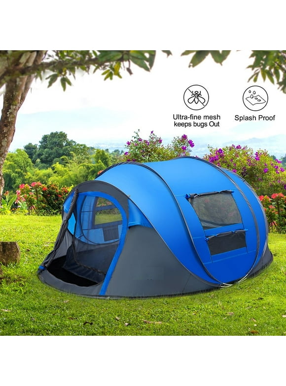 4 Person Pop Up Tents for Camping, CoPedvic Waterproof Instant Family Tents Upgraded Large Size with 2 Doors, Blue