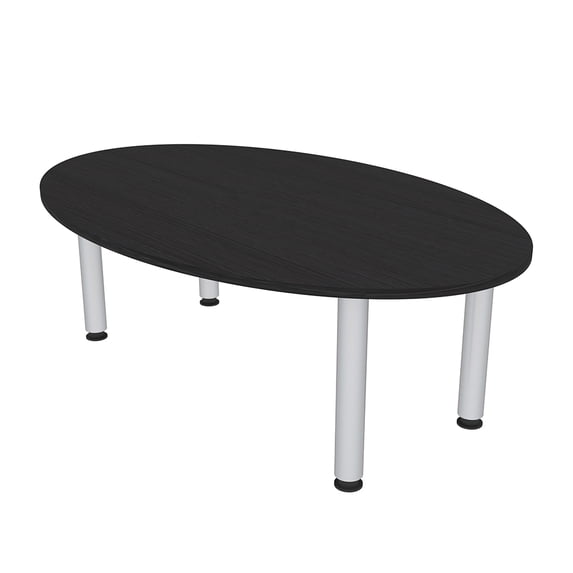 4 Person Powered Oval Shaped Conference Table Silver Post Legs 6'x4'