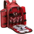 thumbnail image 1 of 4 Person Red Picnic Backpack with Cooler Compartment Includes Tableware & Fleece Blanket 45"x53"(red), 1 of 9