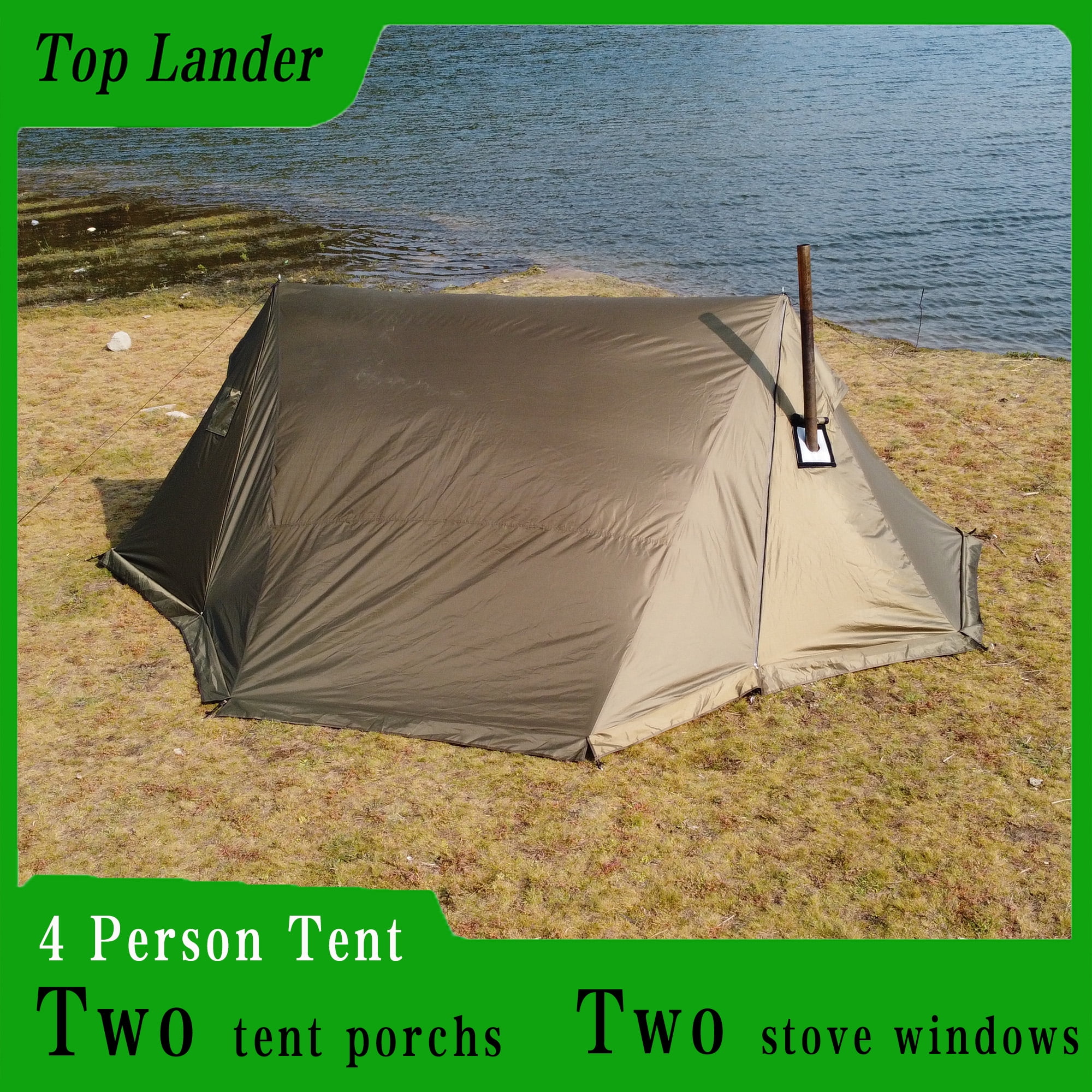 Top Lander 4 Person Tents for Camping Waterproof with Two Porch Hot Tent  Bushcraft Shelter 4 Season Family Tent 