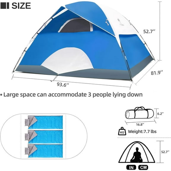 4 Person Dome Tent - Waterproof, Spacious, Lightweight Portable Backpacking Tent for Outdoor Camping/Hiking