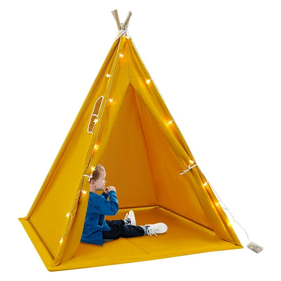 4-Person Waterproof Teepee Tent for Kids with Soft Mat, Star Light, and Window, Perfect for Children Aged 1-12