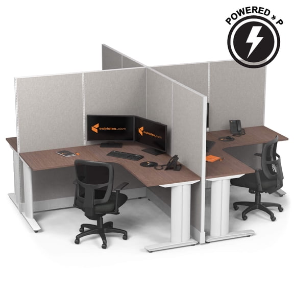 4-Person X-Shaped Office Cubicle Workstation, L-Shaped Powered Desk Cluster, 67" High Privacy Panels, Shared Partition Commercial Grade Quad Desk System