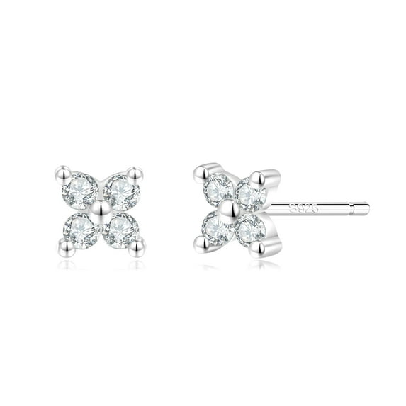 RYSKYJEWELRY Flower Small Huggie Stud Earrings, Clear Topaz, Citrine, 925 Sterling Silver