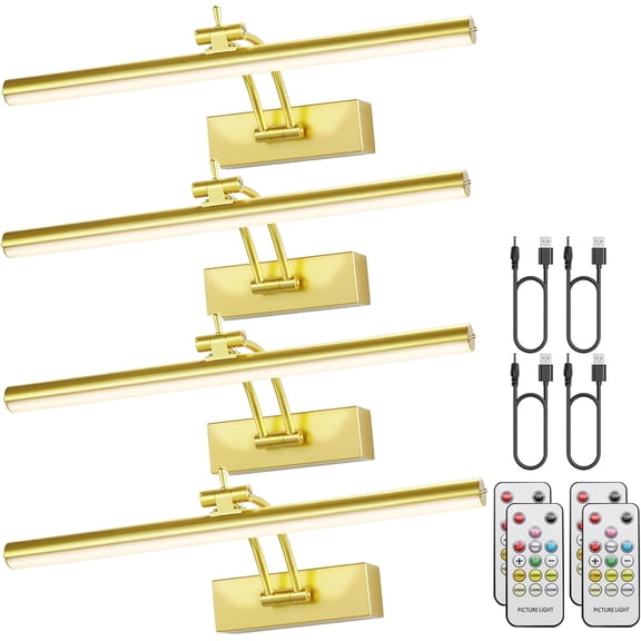 4 Picture Light Operated for Wall, 16" Art Lighting for Painting, 6 Colors Picture Frame Lights with Remote, Dimmable 5200mAh Gallery Light,