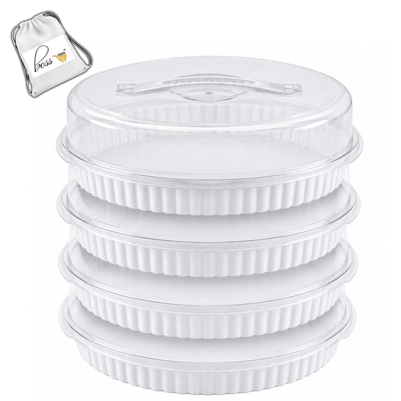 (4) Pie Container with Lid and Handle, 10.38 Inch Round Pie Carrier BPA-Free Reusable Dessert Storage Keeper for Pies Cheesecakes Tarts Quiches & Bake Sale Transport