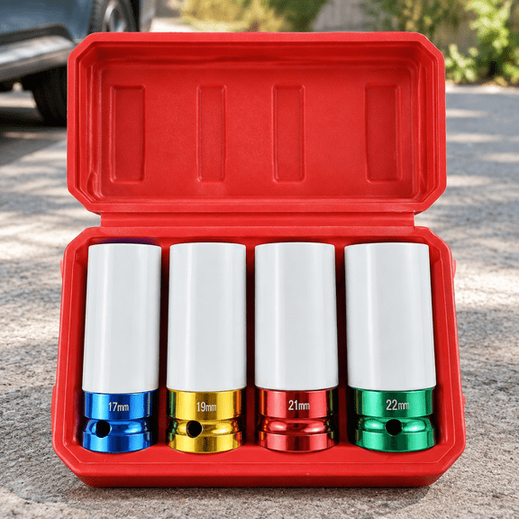 4-Piece 1/2" Drive Lug Nut Socket Set, Thin Wall Deep Impact Socket