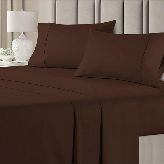 4 Piece 100% Egyptian Cotton Bed Sheets Set - Luxury Soft & 600TC Sheets - Deep Pocket of 12" Inch - Hotel Style Silky Bedding Collection - Chocolate Solid, Full-XXL Size.