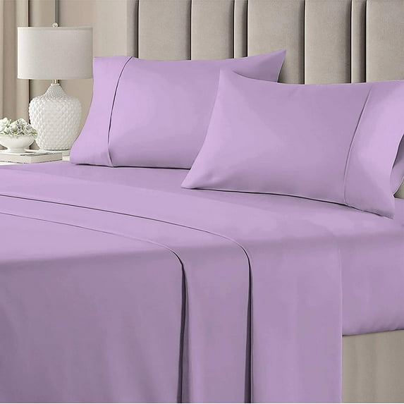 4 Piece 100% Egyptian Cotton Bed Sheets Set - Luxury Soft & 600TC Sheets - Deep Pocket of 16" Inch - Hotel Style Silky Bedding Collection - Lavender Solid, Full-XL Size.