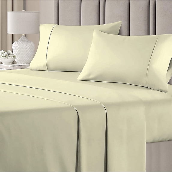 4 Piece 100% Egyptian Cotton Bed Sheets Set - Luxury Soft & 600TC Sheets - Deep Pocket of 12" Inch - Hotel Style Silky Bedding Collection - Ivory Solid, Full-XXL Size.