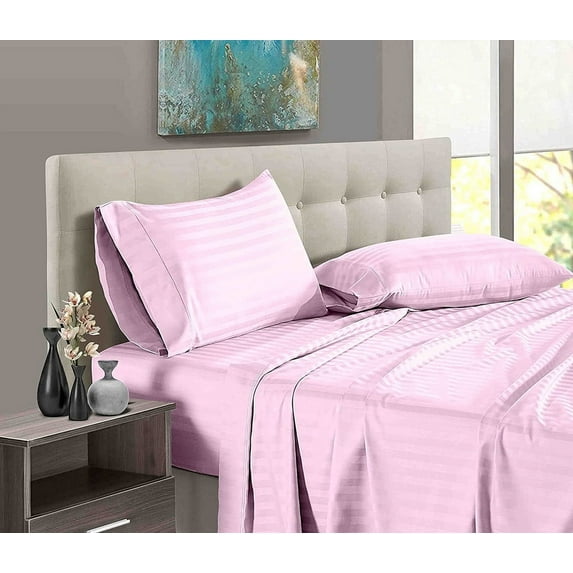 4 Piece 100% Egyptian Cotton Bed Sheets Set - Luxury Soft & 600TC Sheets - Deep Pocket of 12" Inch - Hotel Style Silky Bedding Collection - Pink Stripe, King Size.