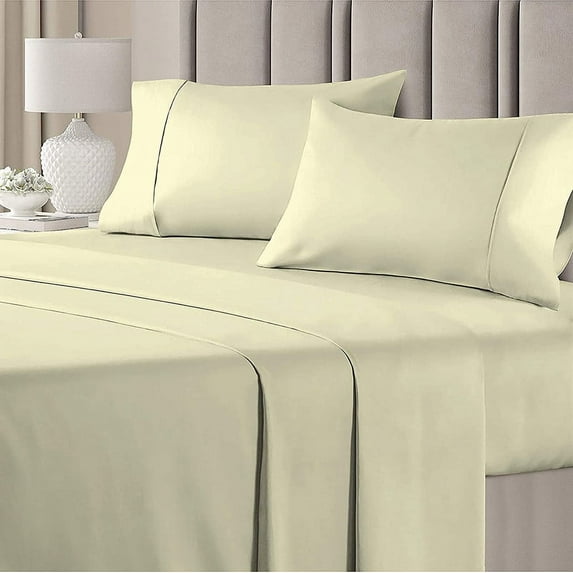 4 Piece 100% Egyptian Cotton Bed Sheets Set - Luxury Soft & 600TC Sheets - Deep Pocket of 16" Inch - Hotel Style Silky Bedding Collection - Ivory Solid, Queen Size.