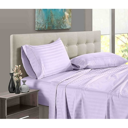 4 Piece 100% Egyptian Cotton Bed Sheets Set - Luxury Soft & 600TC Sheets - Deep Pocket of 18" Inch - Hotel Style Silky Bedding Collection - Lavender Stripe, King Size.