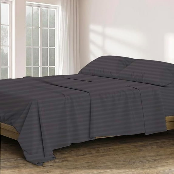 4 Piece 100% Egyptian Cotton Sheets 800 Thread Count Hotel Quality Smooth & Soft Bedding Sheet Set King Size - 15" Inch Deep Pocket - Dark Grey Stripe