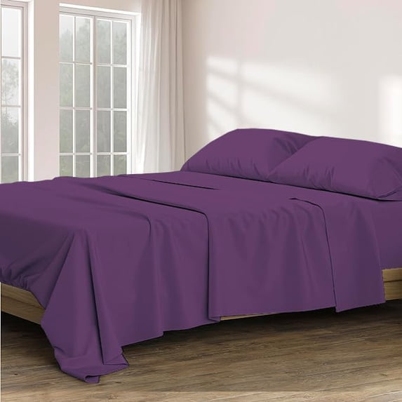 4 Piece 100% Egyptian Cotton Sheets 800 Thread Count Hotel Quality Smooth & Soft Bedding Sheet Set Queen Size - 15" Inch Deep Pocket - Plum Solid