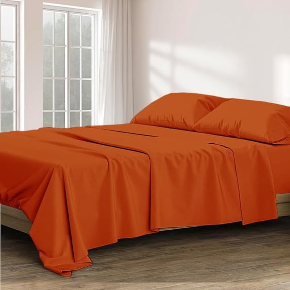 4 Piece 100% Egyptian Cotton Sheets 800 Thread Count Hotel Quality Smooth & Soft Bedding Sheet Set Twin Size - 15" Inch Deep Pocket - Burnt Orange Solid
