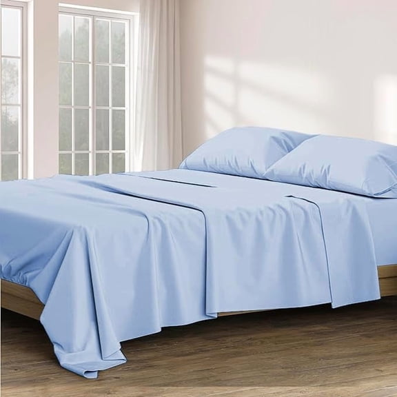 4 Piece 100% Egyptian Cotton Sheets 800 Thread Count Hotel Quality Smooth & Soft Bedding Sheet Set Twin Size - 15" Inch Deep Pocket - Light Blue Solid