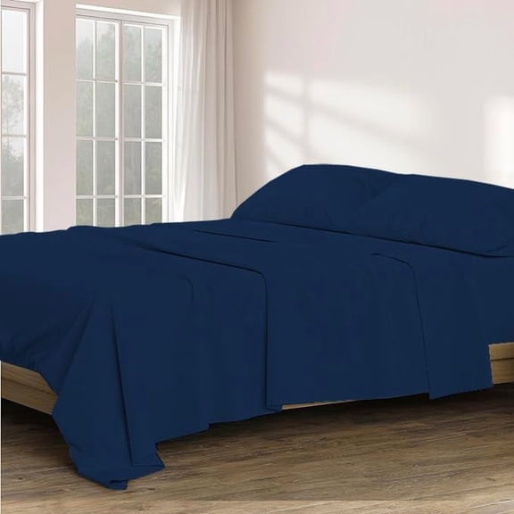 4 Piece 100% Egyptian Cotton Sheets 800 Thread Count Hotel Quality Smooth & Soft Bedding Sheet Set Twin Size - 15" Inch Deep Pocket - Navy Blue Solid
