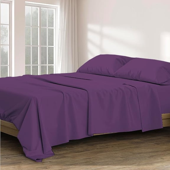 4 Piece 100% Egyptian Cotton Sheets 800 Thread Count Hotel Quality Smooth & Soft Bedding Sheet Set Twin Size - 15" Inch Deep Pocket - Plum Solid