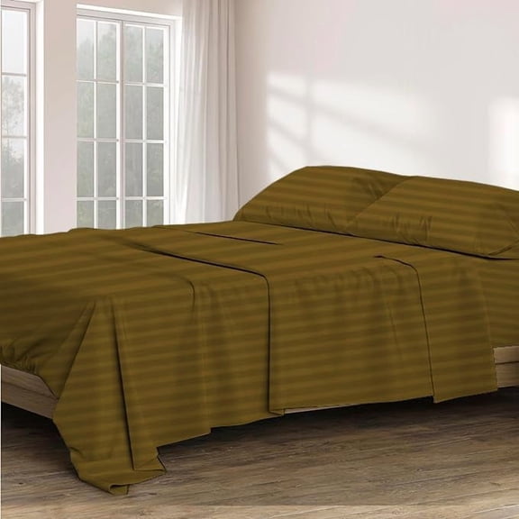 4 Piece 100% Egyptian Cotton Sheets 800 Thread Count Hotel Quality Smooth & Soft Bedding Sheet Set Twin Size - 15" Inch Deep Pocket - Taupe Stripe