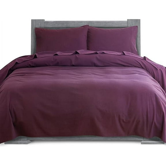 4-Piece 100% Turkish Soft Cotton Flannel Sheet Set - Deep Pocket Fitted Sheet, Flannel Sheets - Twin, Purple