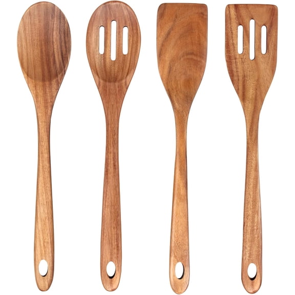 4-Piece 14 Inch Large Mahogany Wood Kitchen Utensil Set, for Cooking Spatulas Wooden Kitchen Utensils Non-Toxic Spoons with Grooves Flipper Best Long Spatula Kitchen Utensil Tools Cooking Utensils Mi
