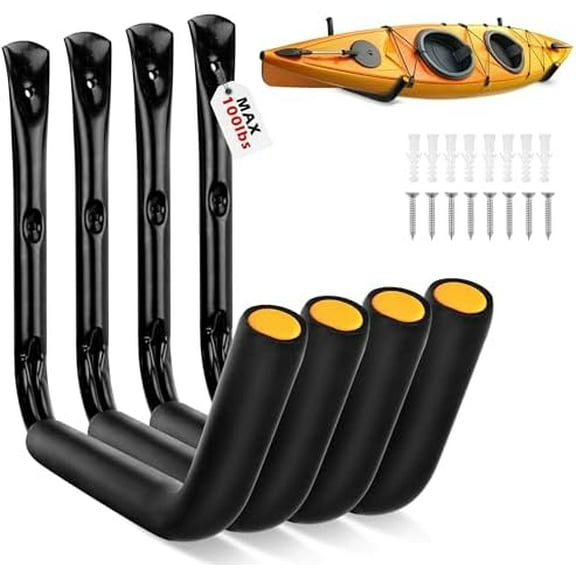 4-Piece 15" 100 Lbs Heavy Duty Garage Storage Hooks, Kayak Storage Rack Garage Hooks Jumbo Arm Kayak Wall Mount for Hanging Surfboard Snowboard Paddle Board Ladders Bikes$$Tools & Hardware Other