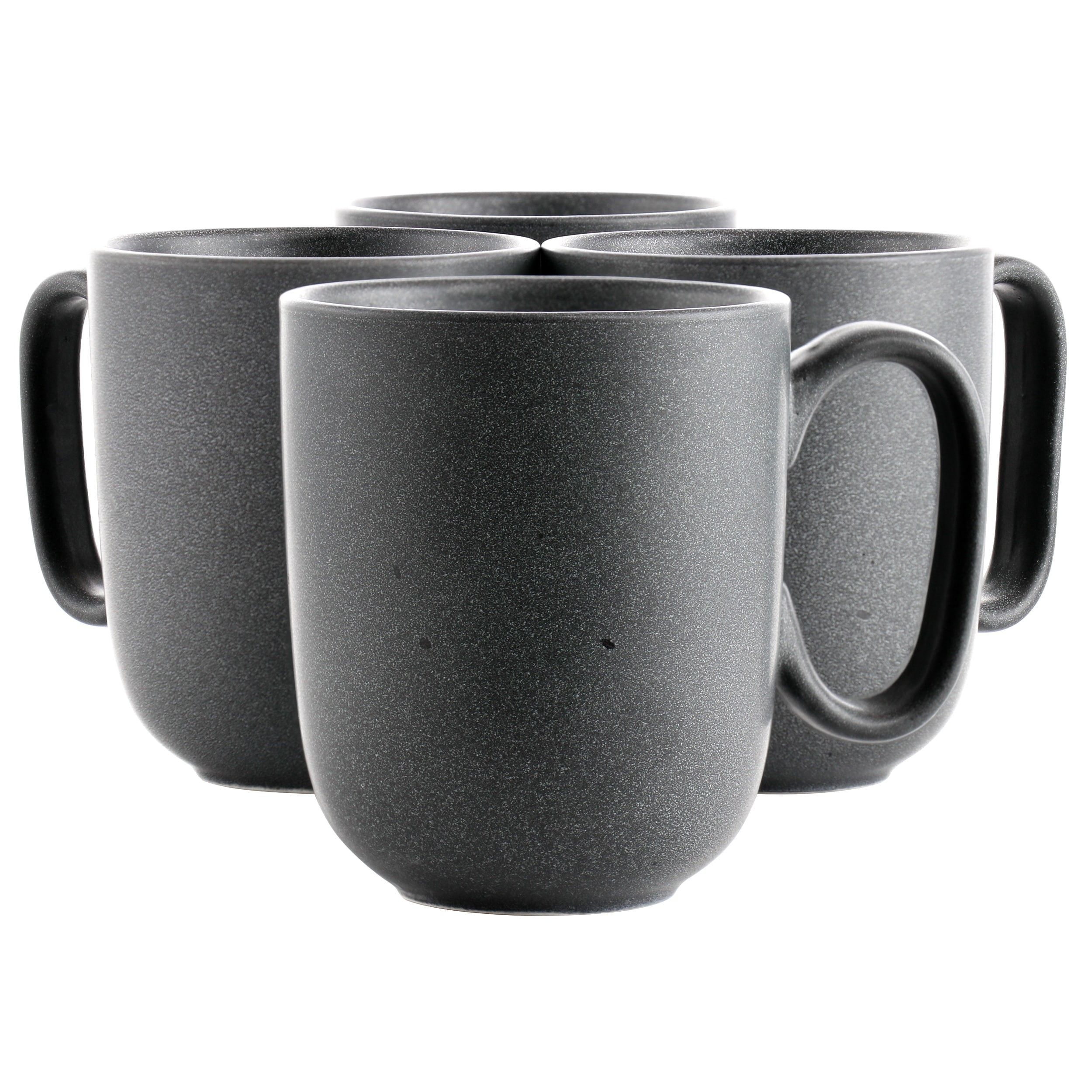 Set of 4 Gray Ceramic Round Mugs with Reactive Glaze