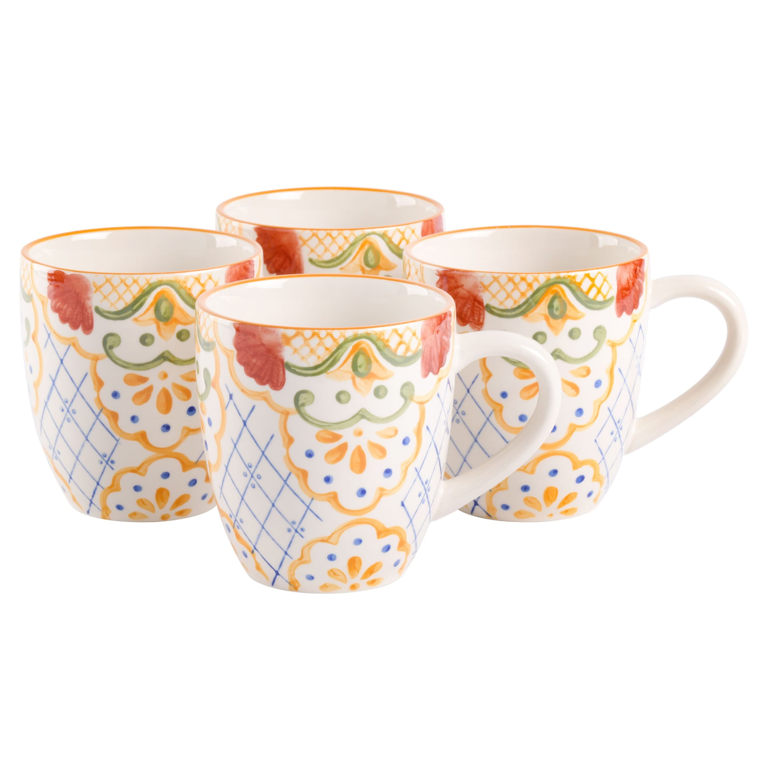 4 Piece 17.4 Ounce Hand Painted Stoneware Mug Set