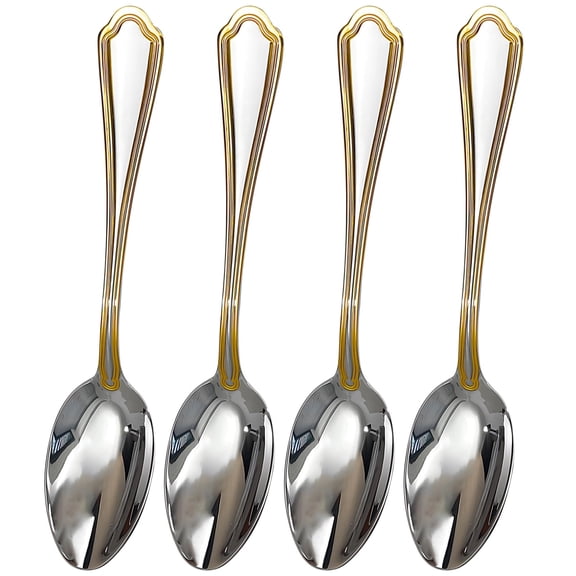 4-Piece 18/8 Stainless Steel Gold-Accented Spoons,European Style Long Handle Dessert & Coffee Silverware, Elegant Tableware for Home,Hotel and Restaurant