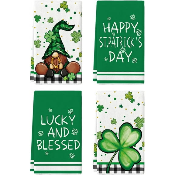 4 Piece 18x26 Inch Lucky Shamrock Kitchen Dish Towel Super Absorbent Rag
