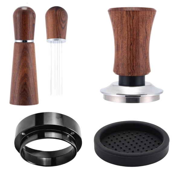 4-Piece 2 In / 51 mm Espresso Accessories Kit, Wood Handle Spring Loaded Calibrated Espresso Tamper, WDT Tool Espresso, Dosing Funnel Set, Coffee Tamper Mat, Professional Barista Tool