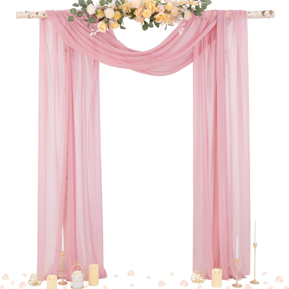 4 Piece 20Ft Dusty Rose Arch Draping Fabric Sheer Outdoor Curtain Backdrop