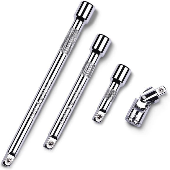 4 Piece 3/8 Inch Drive Extension Bar Set, 3/8 Inch Drive Socket Extension Set Includes 3, 6, and 10 Inch Extensions and Universal Joint Socket