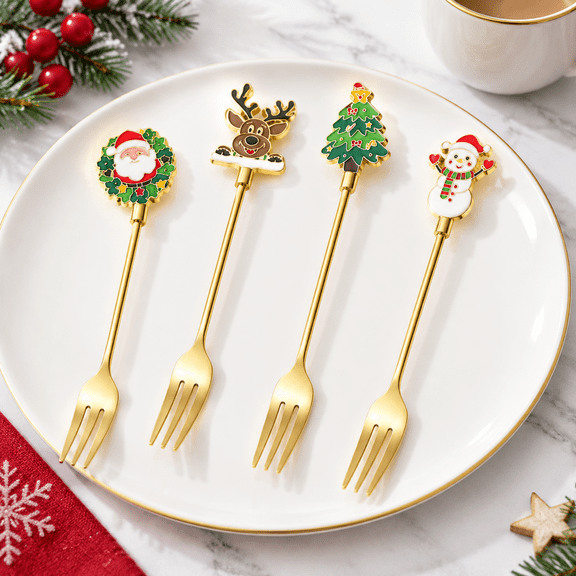 4-Piece 304 Stainless Steel 3-Tine Set, Mirror Polished for Cake Salad Fruit Appetizers
