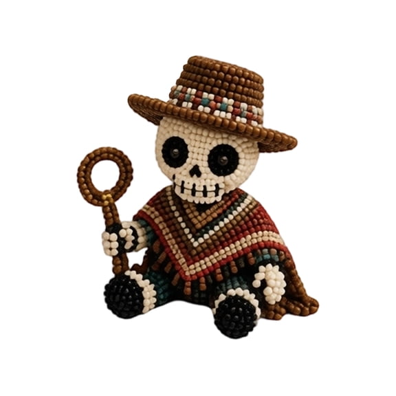 4-Piece 3D Beaded Skeleton DIY Kit - Western Cowboy Halloween Craft Set with Step-by-Step Instructions, Complete Beading Supplies , Gothic Home Decor, Unique Gift for Crafters