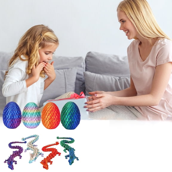 4-Piece 3D Printed Dragon Egg Set, Fully Articulated Fantasy Dragon Figures, Iridescent Collectible Model Kit, Additive Manufacturing Display for Adults, Hobbyists & Home Decor