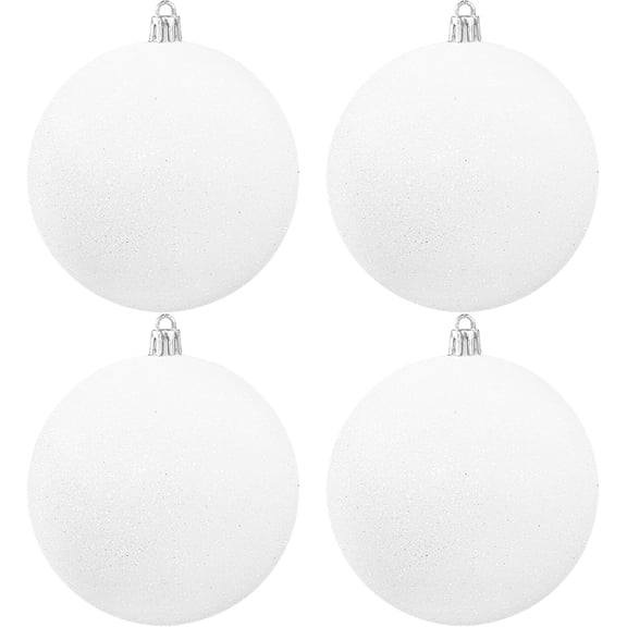 4 Piece 4 Inch White Glitter Ornament Ball Sequin Sparkly Hanging Tree Home Event Decoration