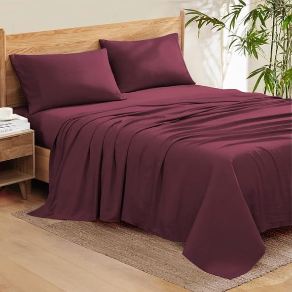 4-Piece 500 Thread Count Egyptian Cotton Sheet Set, Full Size - Breathable, Cooling, Deep Pocket – Wine