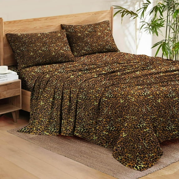 4-Piece 500 Thread Count Egyptian Cotton Sheet Set, King Size - Breathable, Cooling, Deep Pocket – Leopard Print