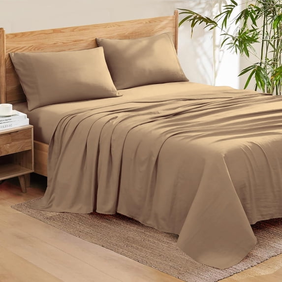 4-Piece 500 Thread Count Egyptian Cotton Sheet Set, Olympic Queen Size - Breathable, Cooling, Fits 7-9 Inch Deep Pocket– Taupe
