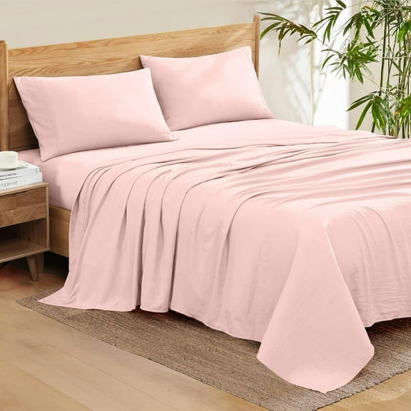 4-Piece 500 Thread Count Egyptian Cotton Sheet Set, RV Short Queen Size - Breathable, Cooling, Deep Pocket – Light Pink