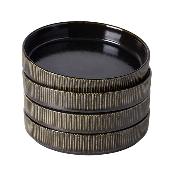 Famiware 4 Pieces 8.1" Stoneware Pasta Bowls, Microwave & Dishwasher Safe, Black Gold