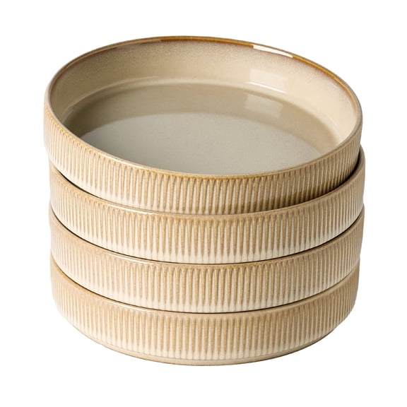 Famiware 4 Pieces 8.1" Stoneware Pasta Bowls, Microwave & Dishwasher Safe, Cream