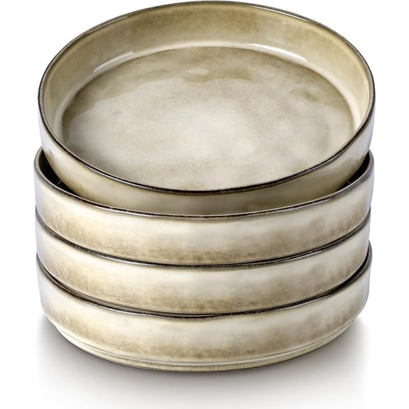 4-Piece 8.25'' Pasta Bowls Sandy Beige Stoneware Shallow Bowls Microwave & Dishwasher Safe