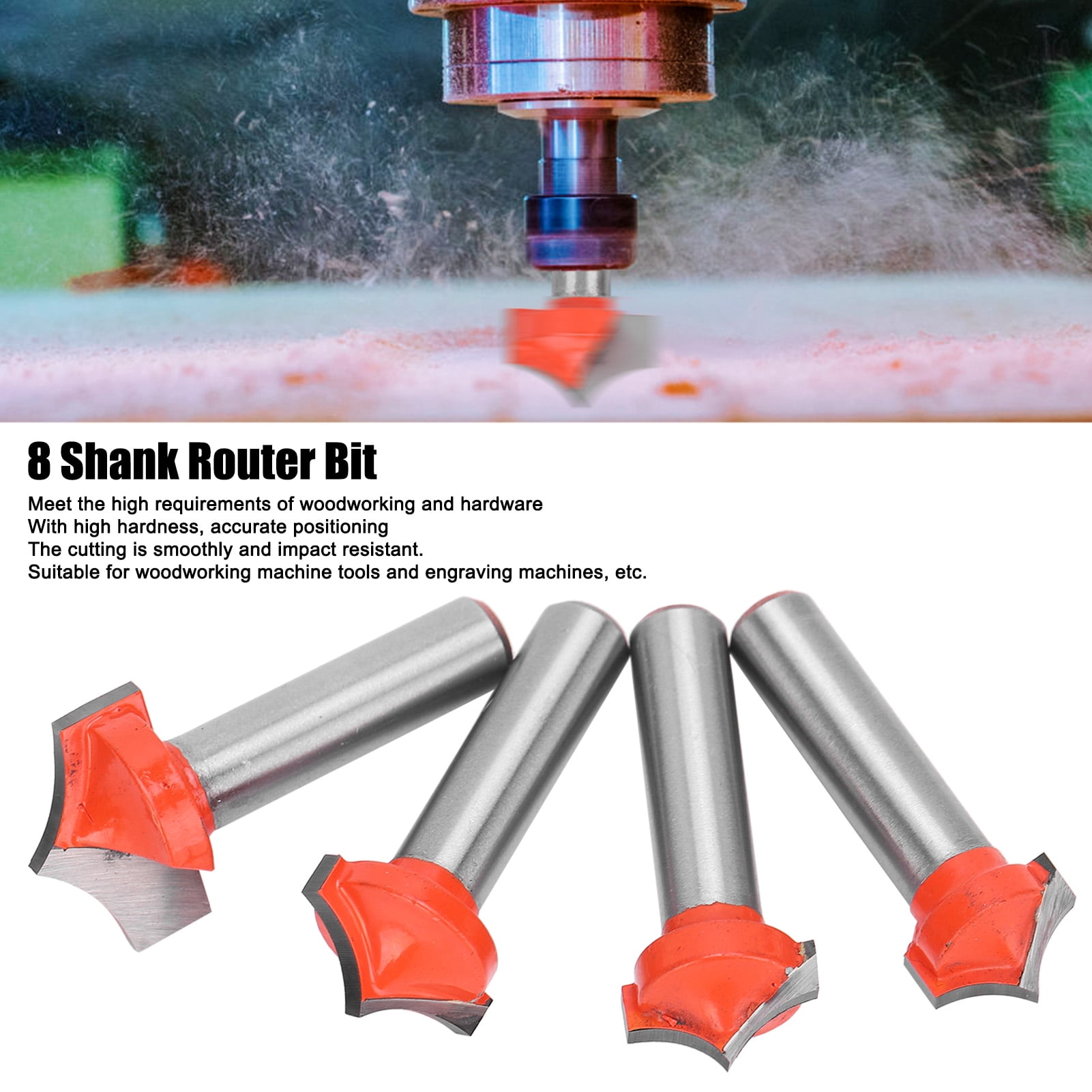 4-Piece 8mm Shank Tungsten Steel Router Bit Set with Sharpened Nose ...