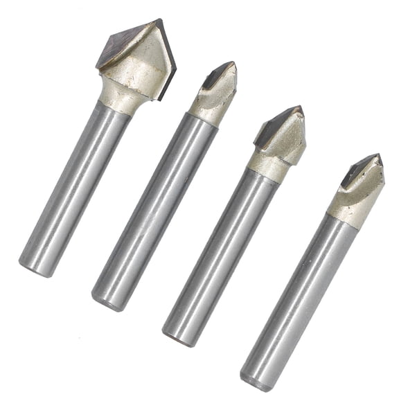 4-Piece 90-Degree V-Groove Router Bit Set with 1/4-Inch Shank, Tungsten Carbide Tips for Acrylic, Plastic, MDF & PCB Milling 4Pcs 2in 4in