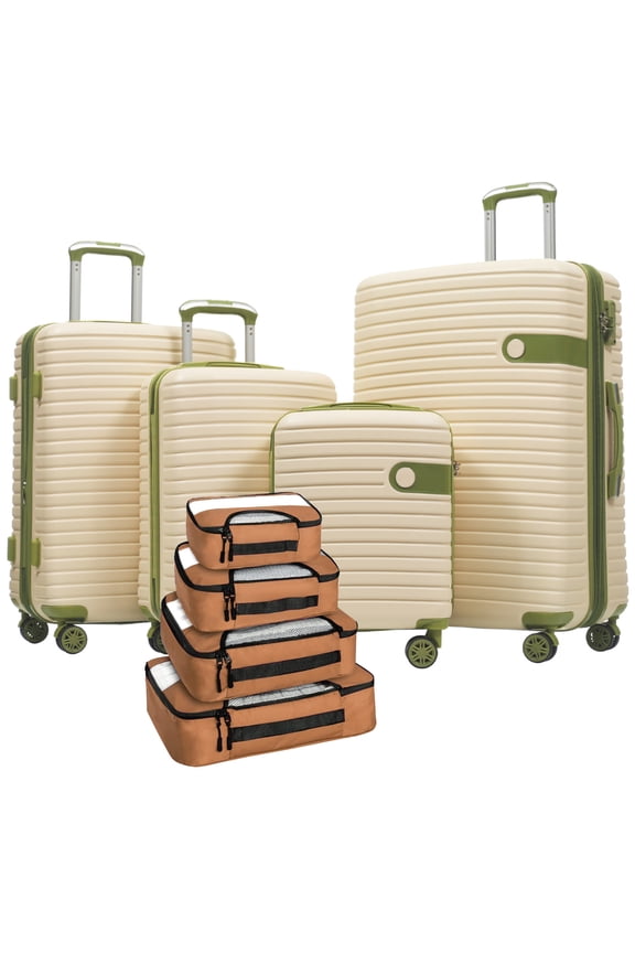 4-Piece ABS Hard Shell Luggage Set with Packing Cubes, TSA Lock & Spinner Wheels